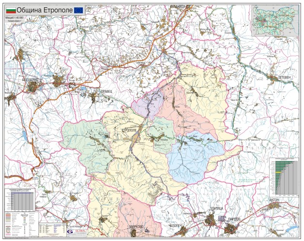 Карта на община Етрополе