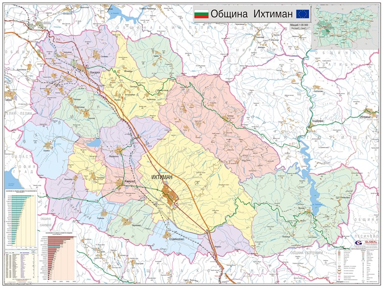 Карта на община Ихтиман